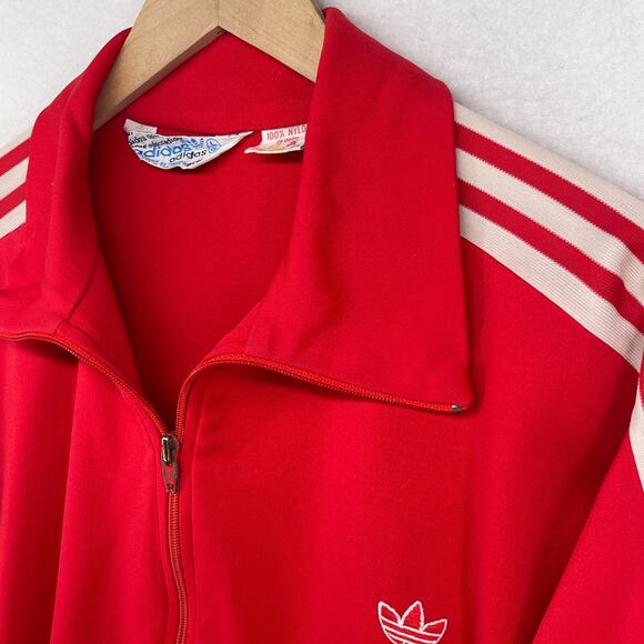ADIDAS Jacket Mens L Trefoil Full Zip Retro Track Varsity 3 Stripe Nylon Red VTG - Picture 7 of 13